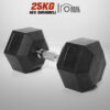 ดัมเบล หกเหลี่ยม หุ้มยาง 25KG (1 ข้าง) HEX Dumbbell